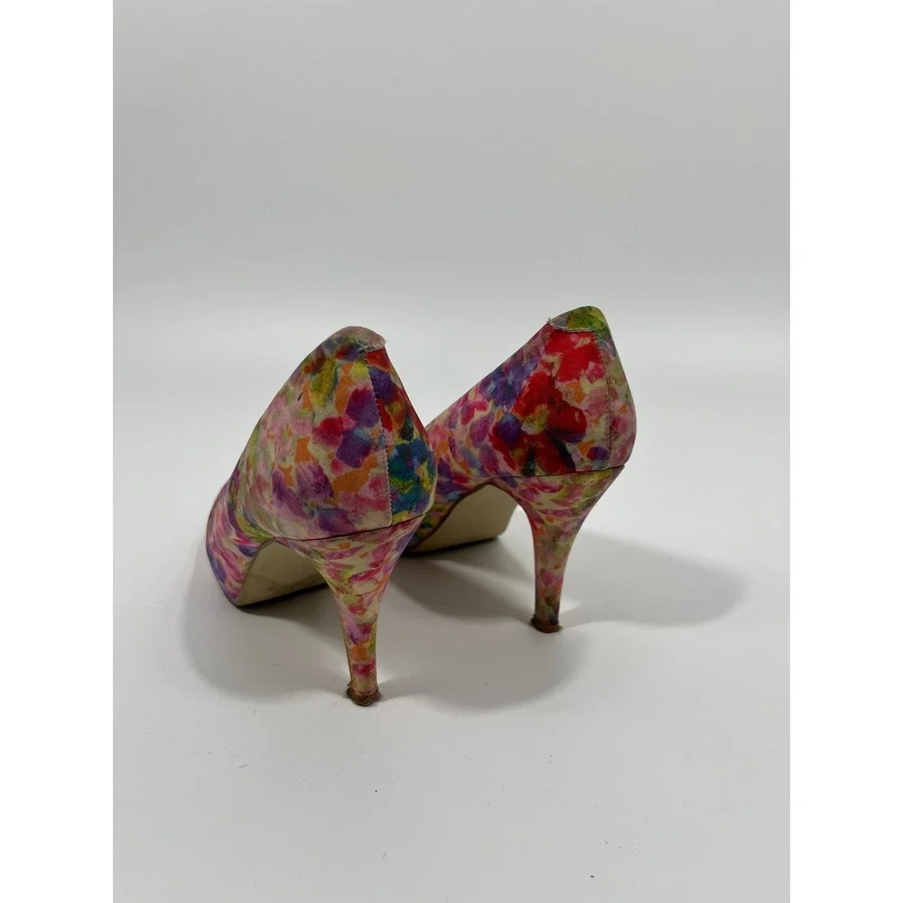 Spring Summer Wedding Guest Womens Heels 7 Pastel‎ Multicolor Watercolor Floral